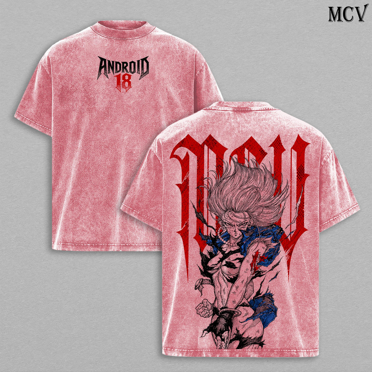 Android 18 DBZ Blonde Cyborg 18 Vintage Washed T-Shirt | Anime Android Girl Graphic Tee | Retro Power Fighter Streetwear Oversized Shirt