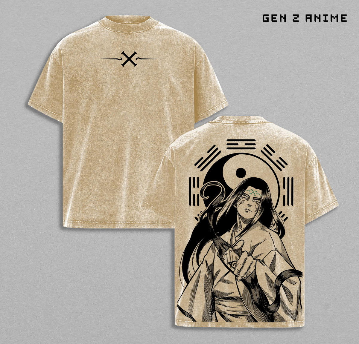 Neji Hyuga Byakugan Vintage Washed Oversized T Shirt Naruto Anime Manga Graphic Tee Streetwear Unisex Heavyweight Cotton