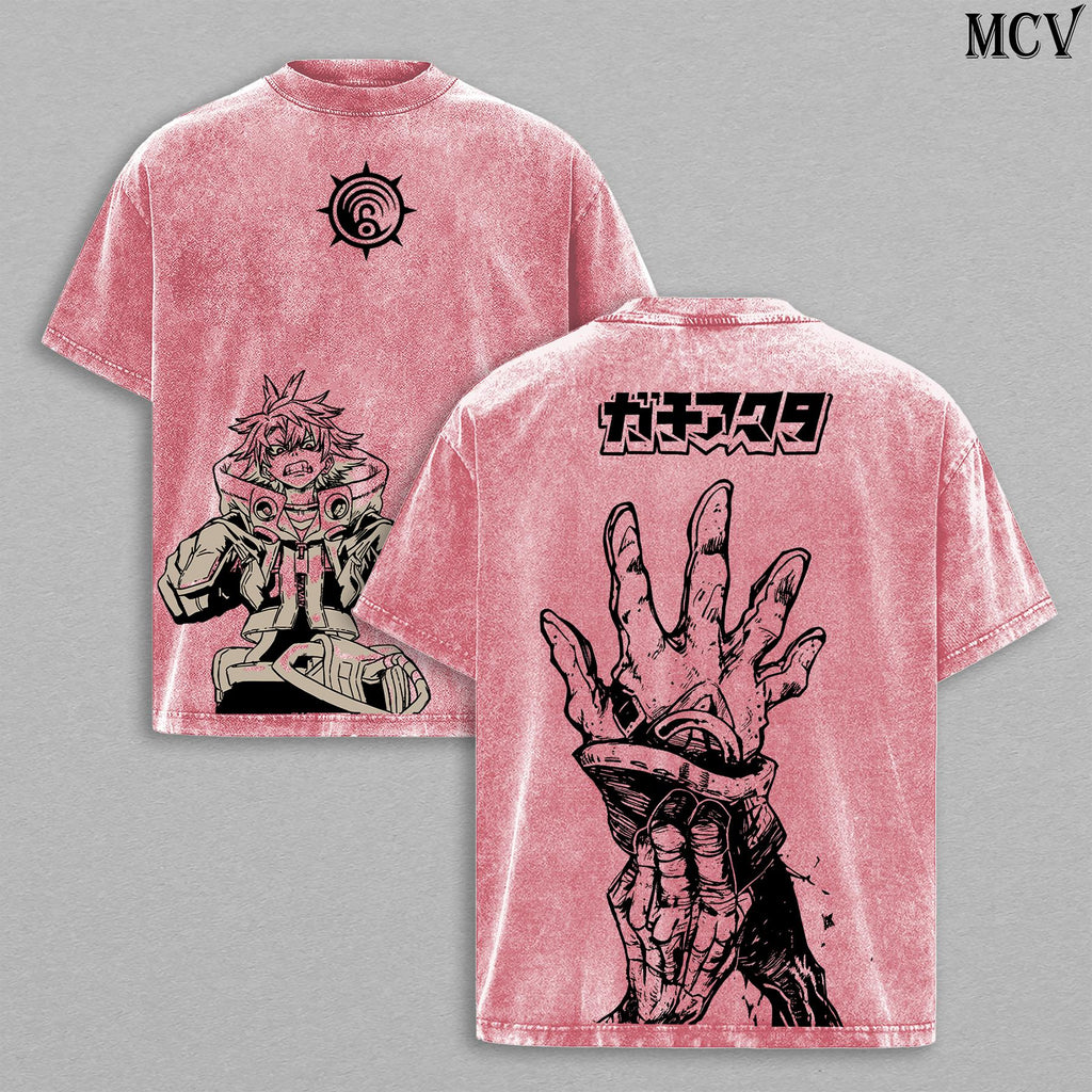Rudo Gachiakuta Washed Tee – Vintage Oversized Heavy Cotton Anime T-Shirt, Double Printed Unisex Streetwear Top, Retro Manga Movie Edition Graphic Tee