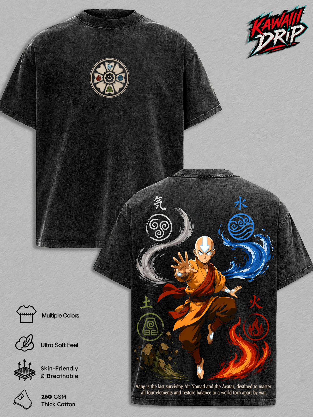 Aang Avatar The Last Airbender Anime Vintage Washed Tee
