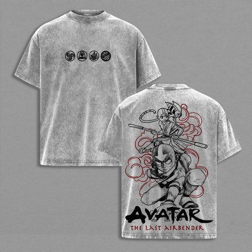 Aang Avatar The Last Airbender Graphic Tee Vintage Acid Wash Shirt Appa Airbending Anime Streetwear Gift for Fans