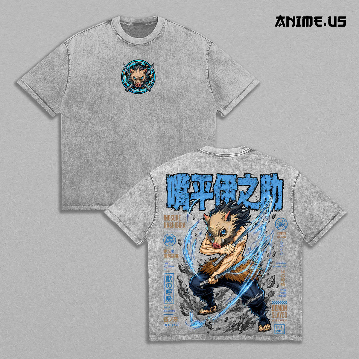 Inosuke Hashibira Demon Slayer Beast Breathing Anime Vintage Washed Tee