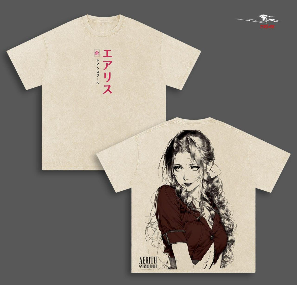 Aerith Gainsborough Final Fantasy 7 Anime Double Printed Vintage Washed Tee Unisex Oversize Anime Manga Washed Heavyweight Cotton T-shirt