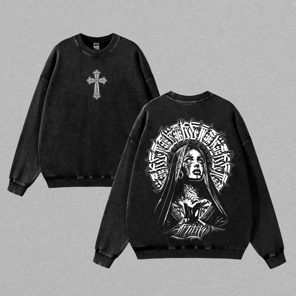 Praying Nun Gothic Cross Christian Vintage Washed Tee