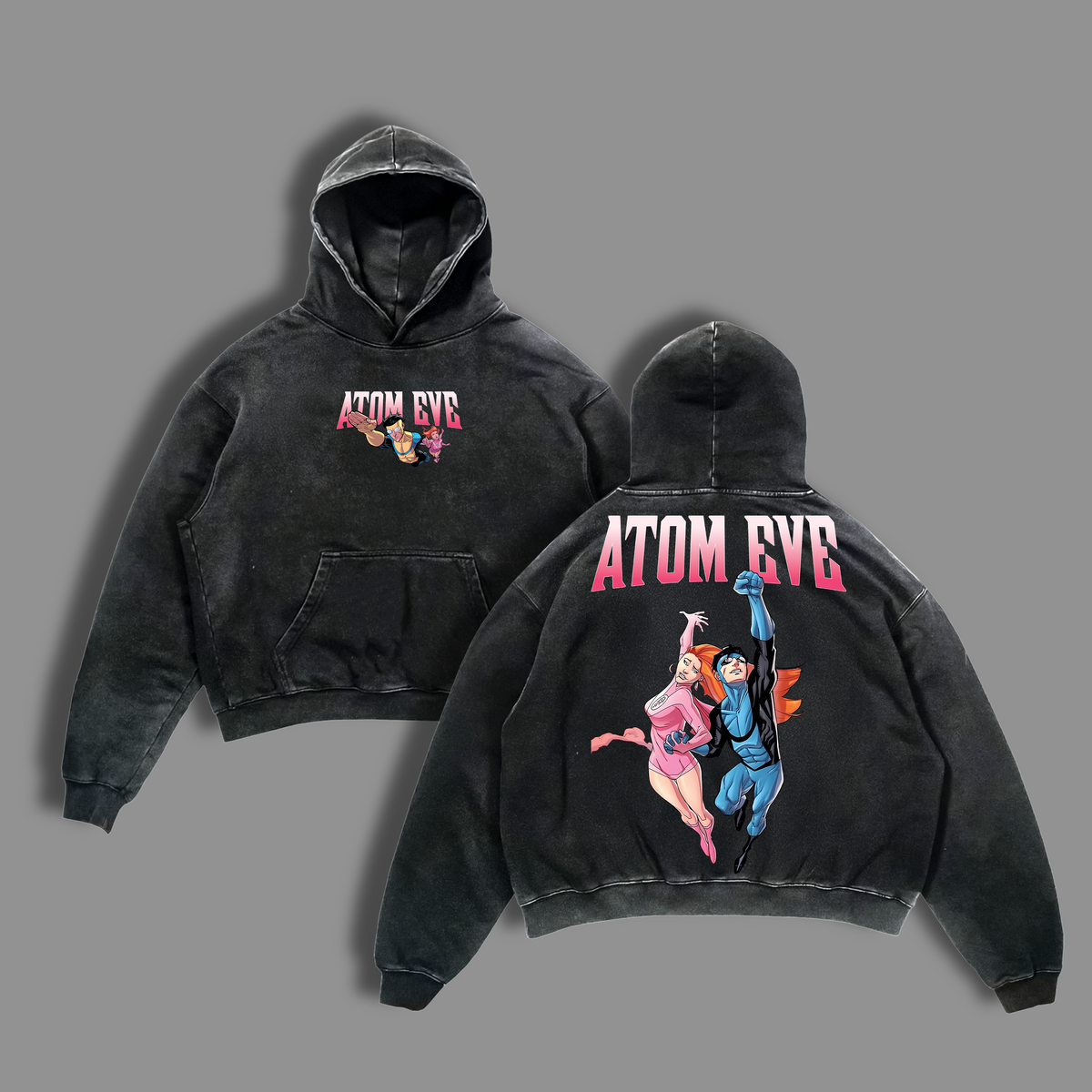 Atome Eve x Mark Grayson Invincible War Comic Double Printed Oversize Lightweight Acid Washed Tee TV Series Graphic Tee T-Shirt