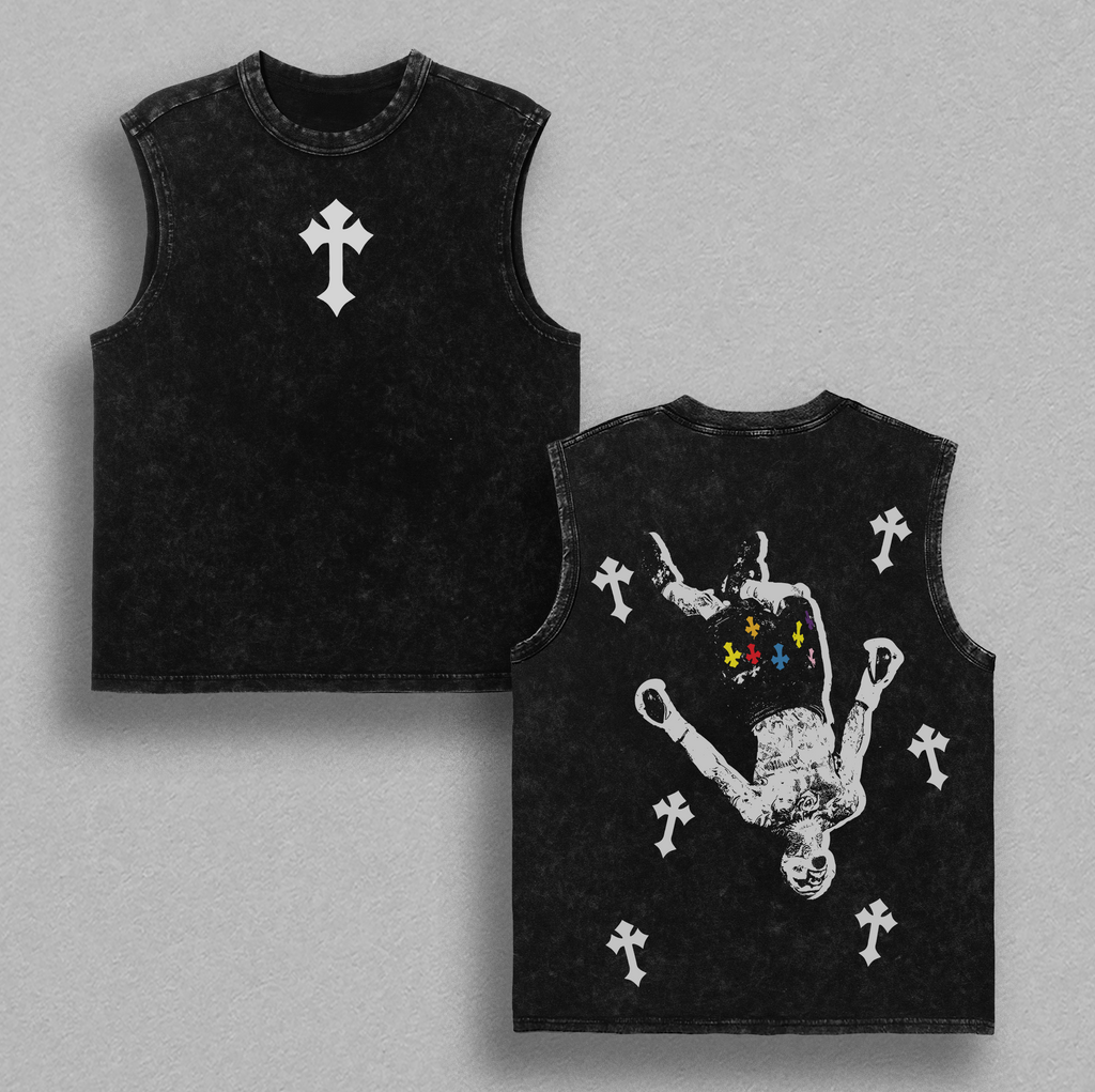 Upside Down Cross Human Falling Cross Christian Vintage Washed Tee