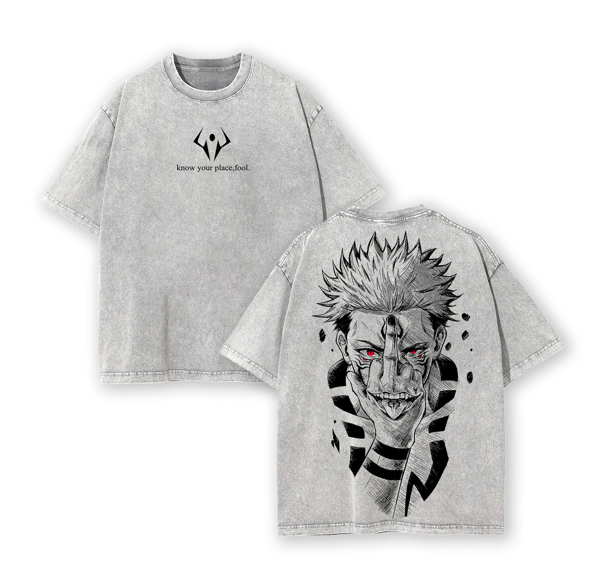 Ryomen Sukuna Know Your Place Fool T-Shirt – Jujutsu Kaisen Anime Oversize Washed Tee