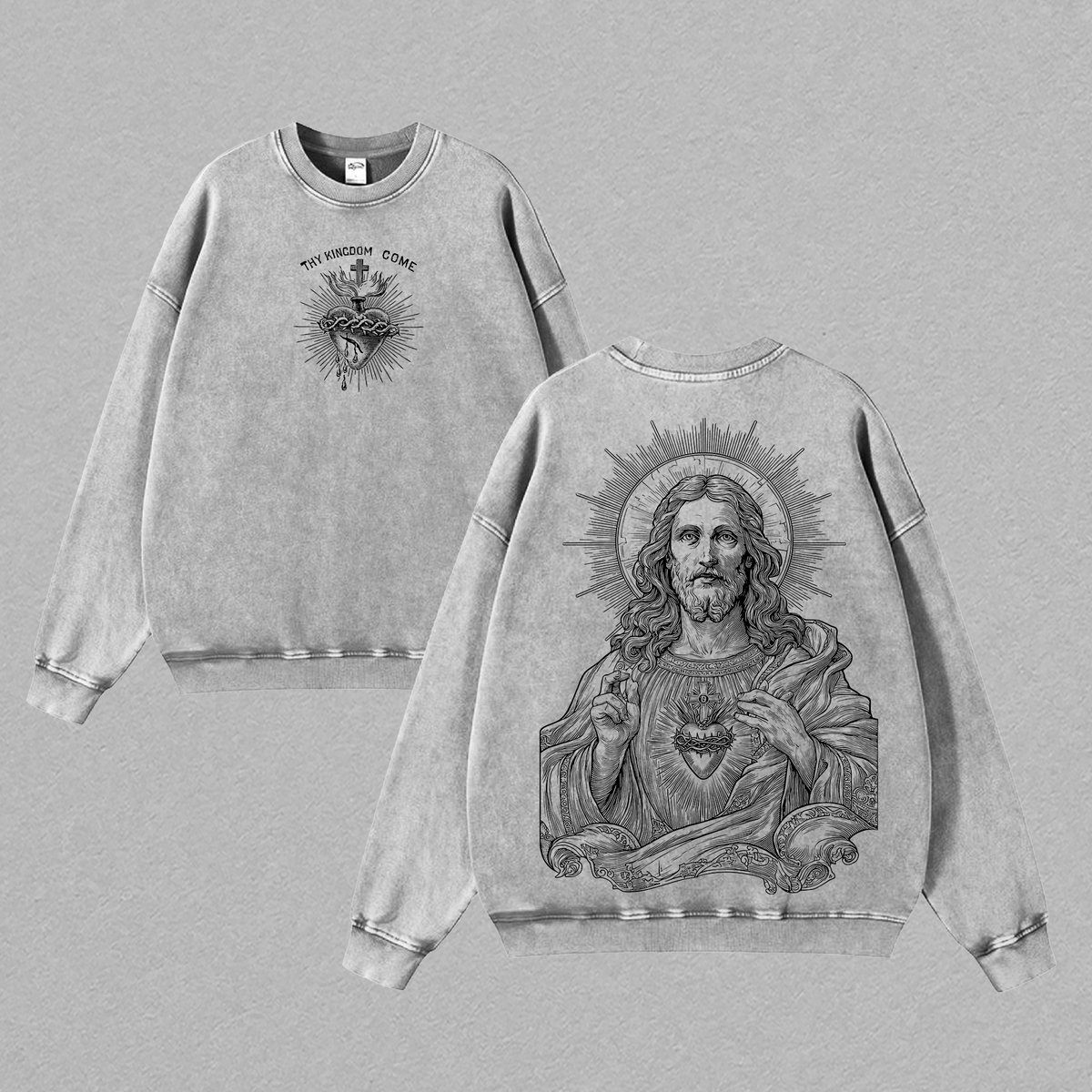 Sacred Heart Jesus Thy Kingdom Come Christian Vintage Washed Tee