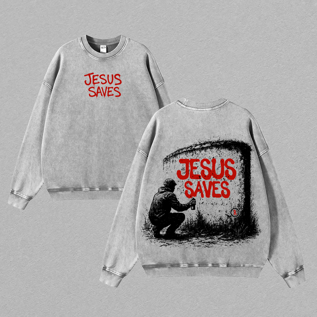 Jesus Saves Graffiti Christian Vintage Washed Tee