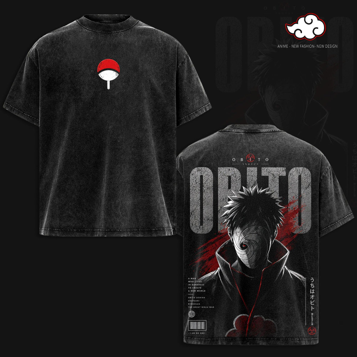 Obito Uchiha Naruto Shippuden Anime T-Shirt Vintage Acid Wash Oversized Graphic Tee Akatsuki Masked Ninja Streetwear Gift for Naruto Fans