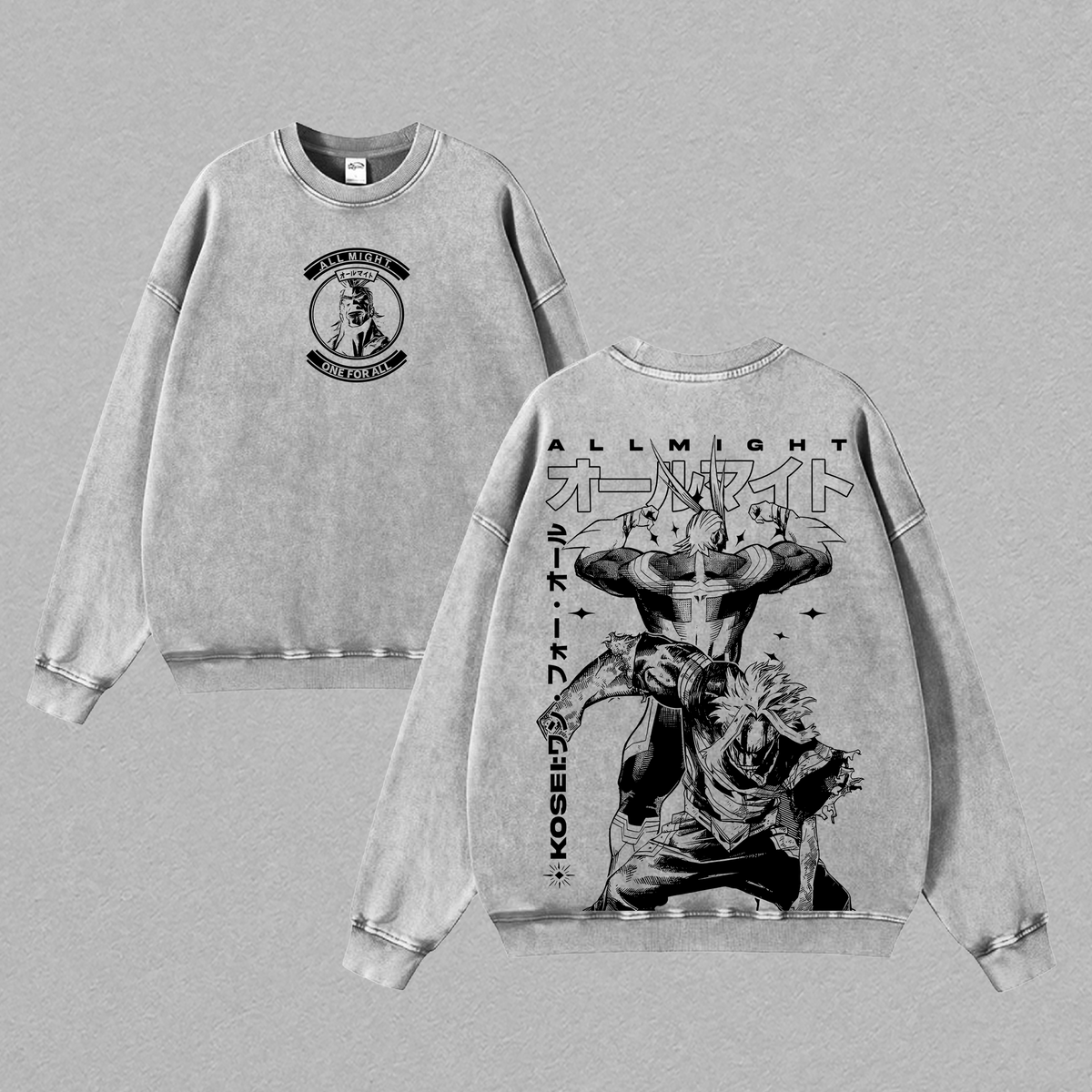 All Might x Bakugo Tee – My Hero Academia Vintage Washed Oversized Heavy Cotton Anime T-Shirt, Hero Duo Manga Graphic Streetwear Top for MHA Fans