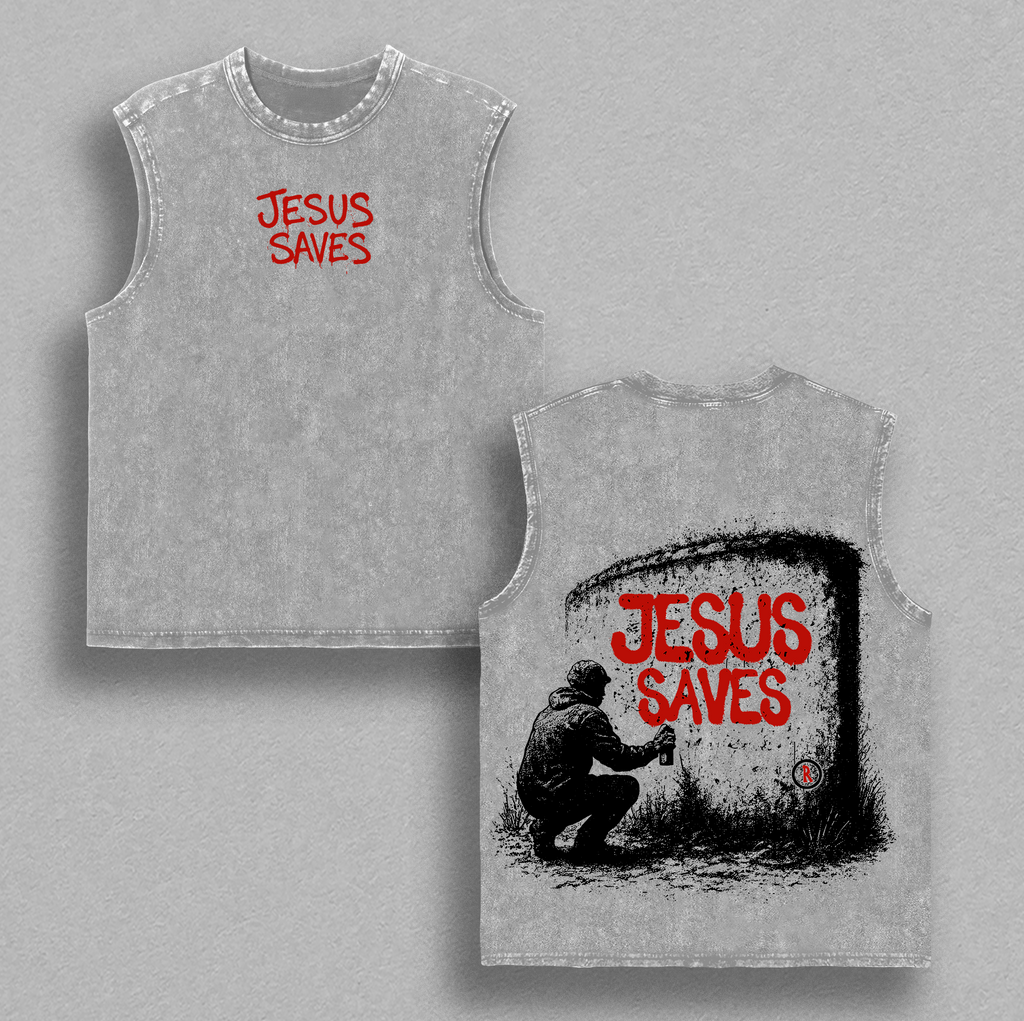 Jesus Saves Graffiti Christian Vintage Washed Tee