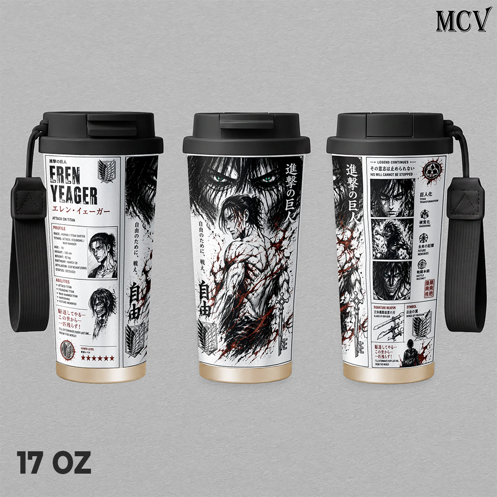 Eren Yeager Attack on Titan Anime Tumbler 17oz 24oz 30oz