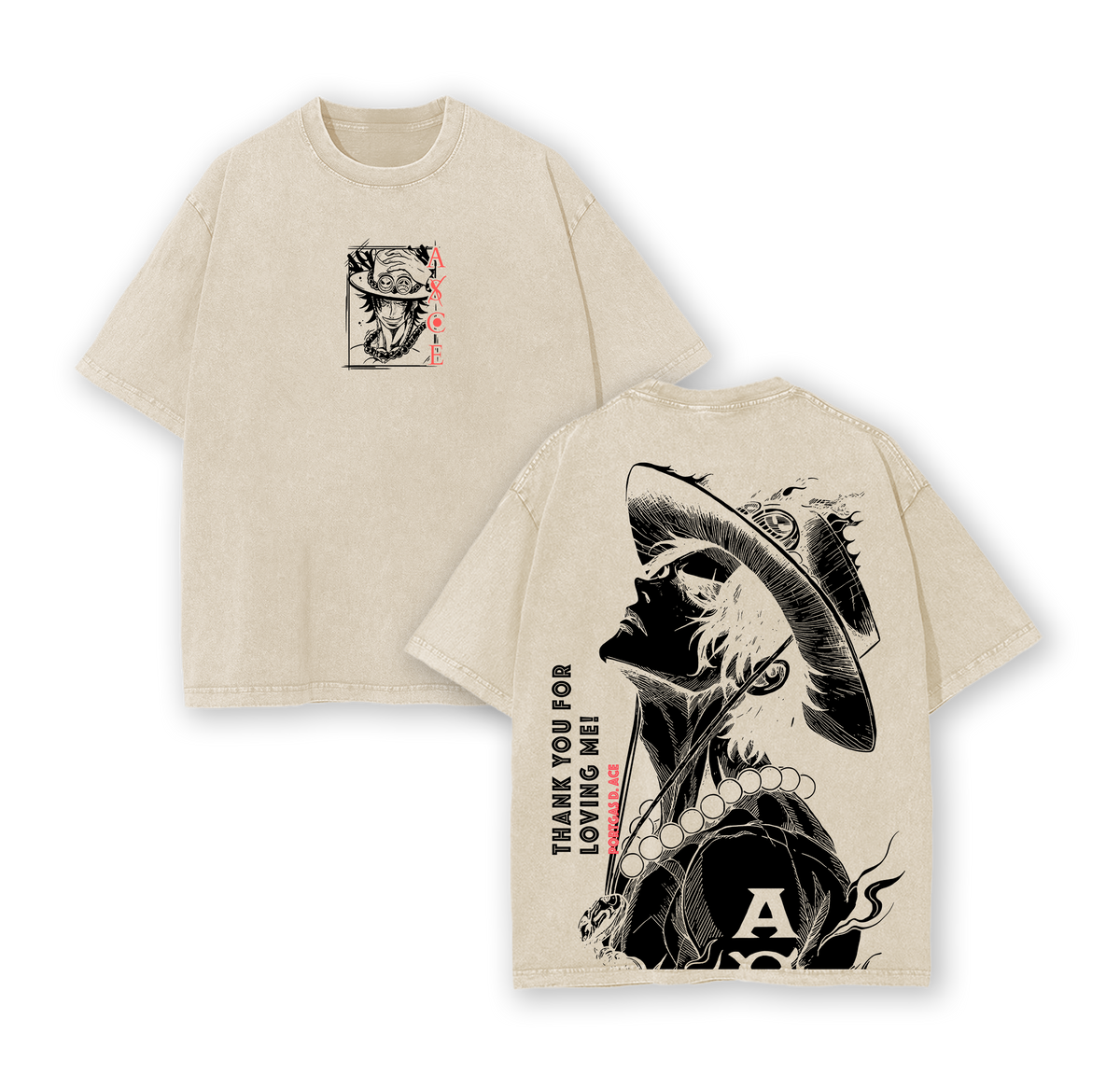 Portgas D. Ace - One Piece Vintage Washed Oversized Anime Tee