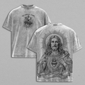 Sacred Heart Jesus Thy Kingdom Come Christian Vintage Washed Tee