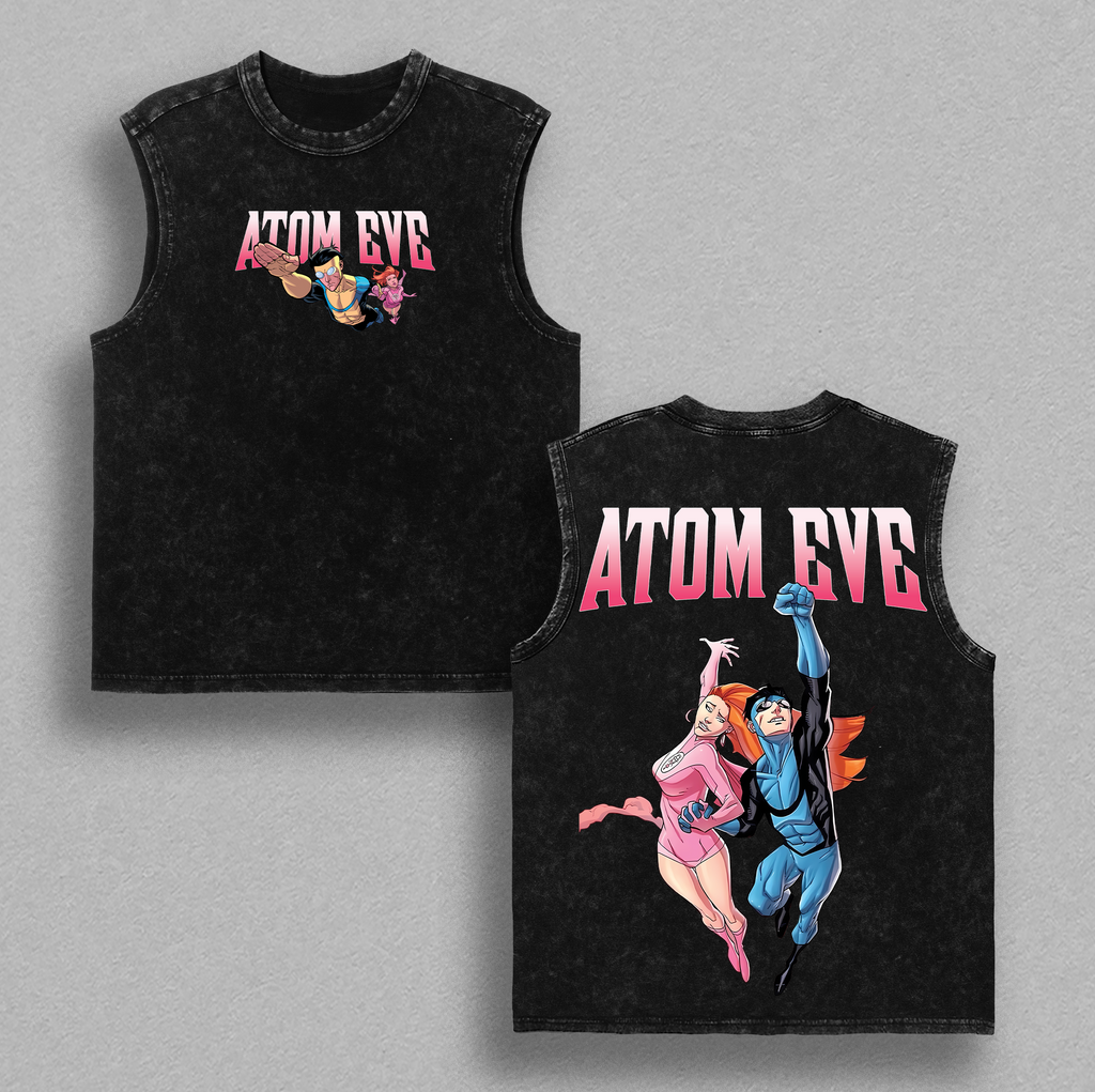 Atome Eve x Mark Grayson Invincible War Comic Double Printed Oversize Lightweight Acid Washed Tee TV Series Graphic Tee T-Shirt