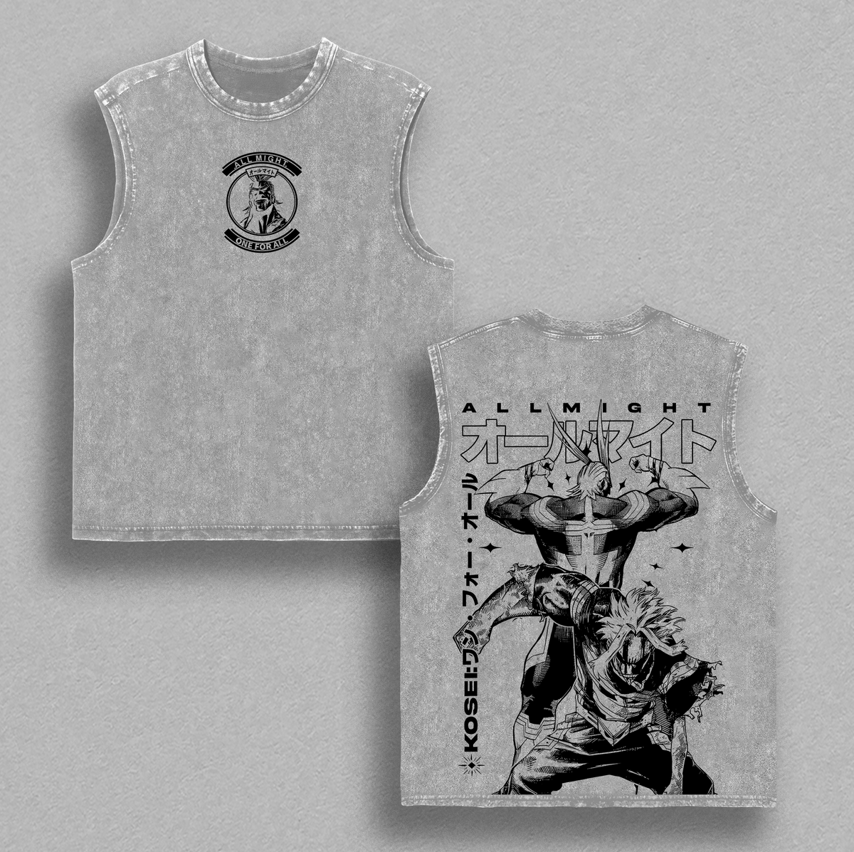 All Might x Bakugo Tee – My Hero Academia Vintage Washed Oversized Heavy Cotton Anime T-Shirt, Hero Duo Manga Graphic Streetwear Top for MHA Fans