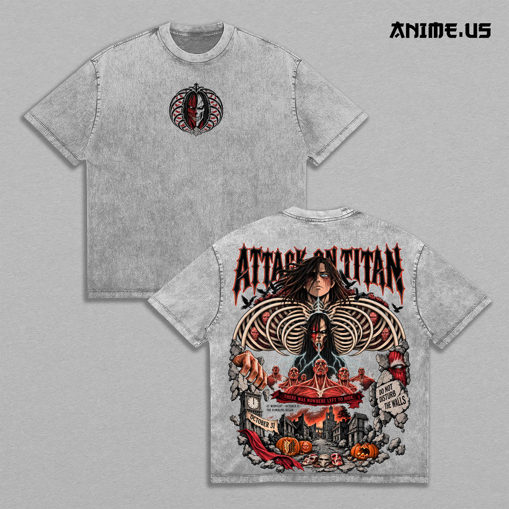 Attack Titan Halloween Eren Rumbling Anime Vintage Washed Tee