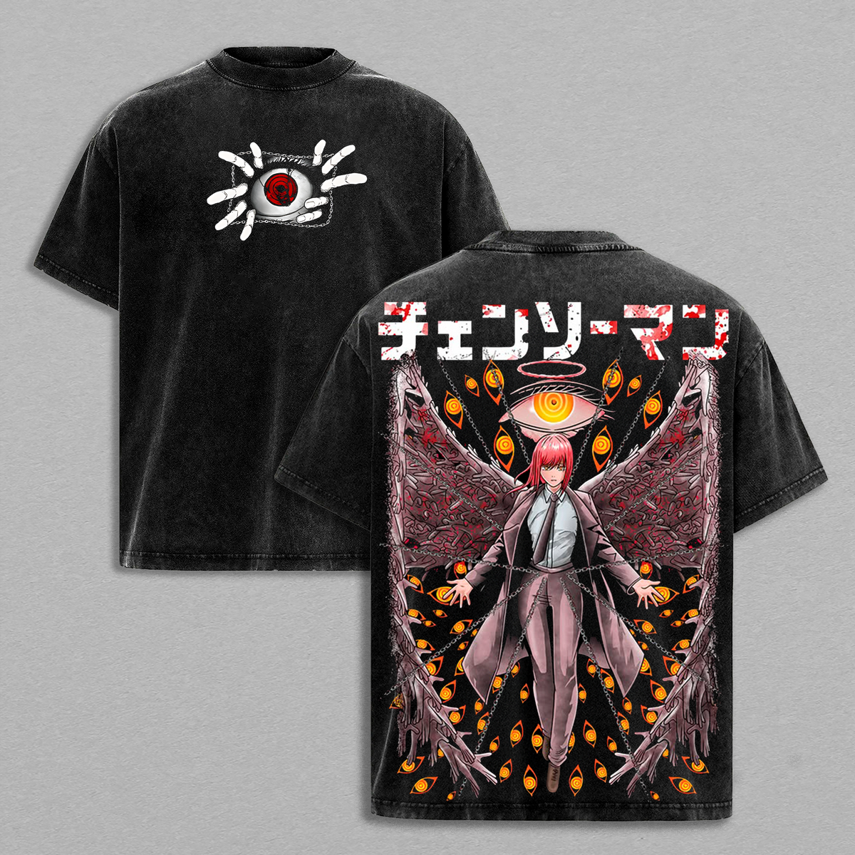 Makima Chainsaw Man Anime Vintage Washed Back Print Tee