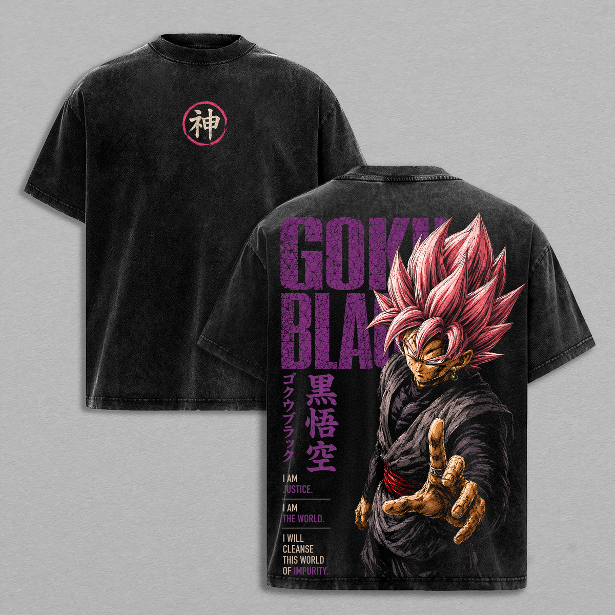 Gokuuu Black DBS Rose Anime Vintage Washed Tee