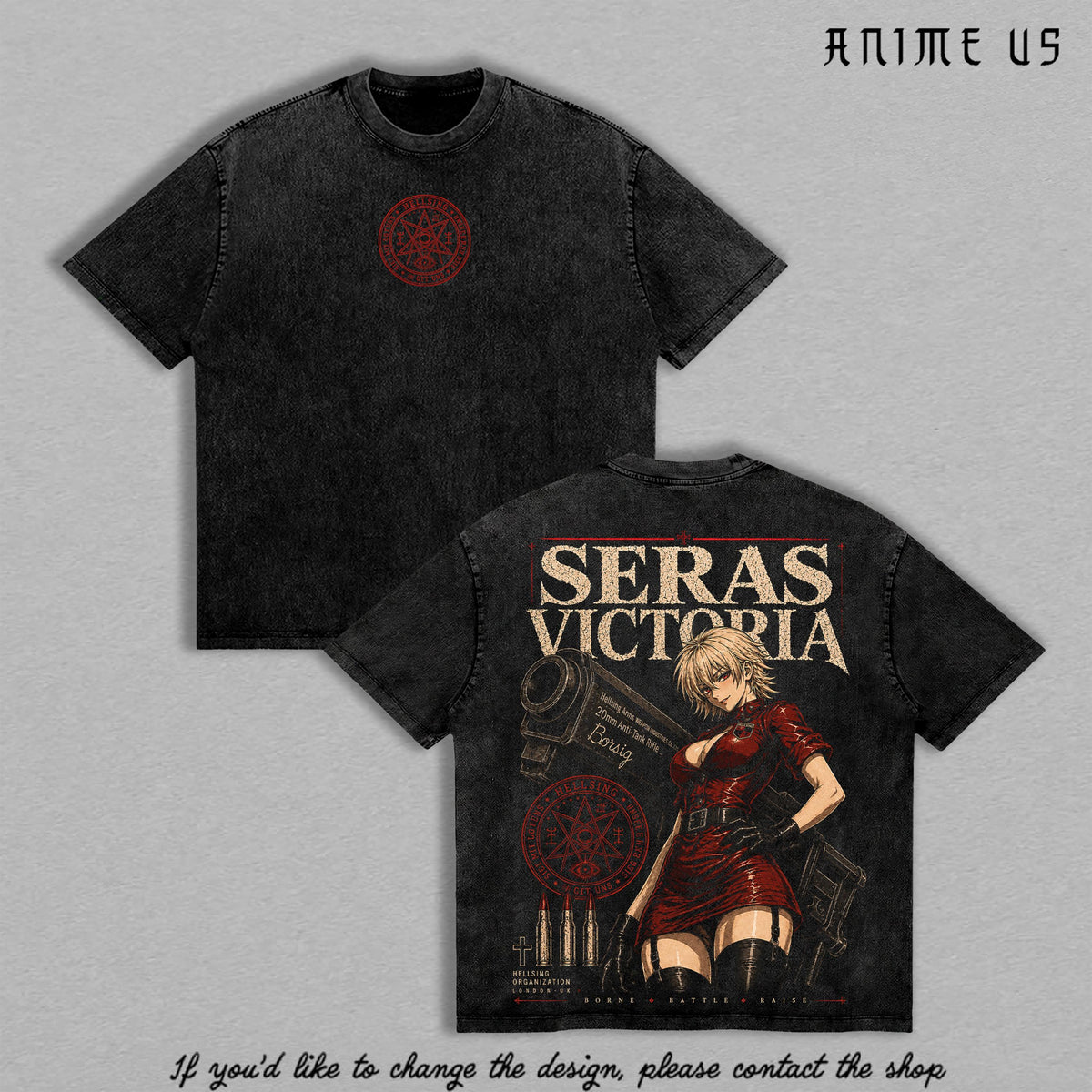 Limited Seras Victoria - Alucard Hellsing Hand Signs Anime Double Printed Oversize Lightweight Acid Washed Tee, Gift For anime lover