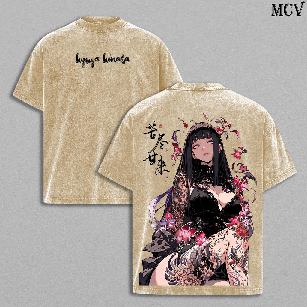 Hinata Hyuga Naruto Gothic Tattoo Anime Vintage Washed Tee