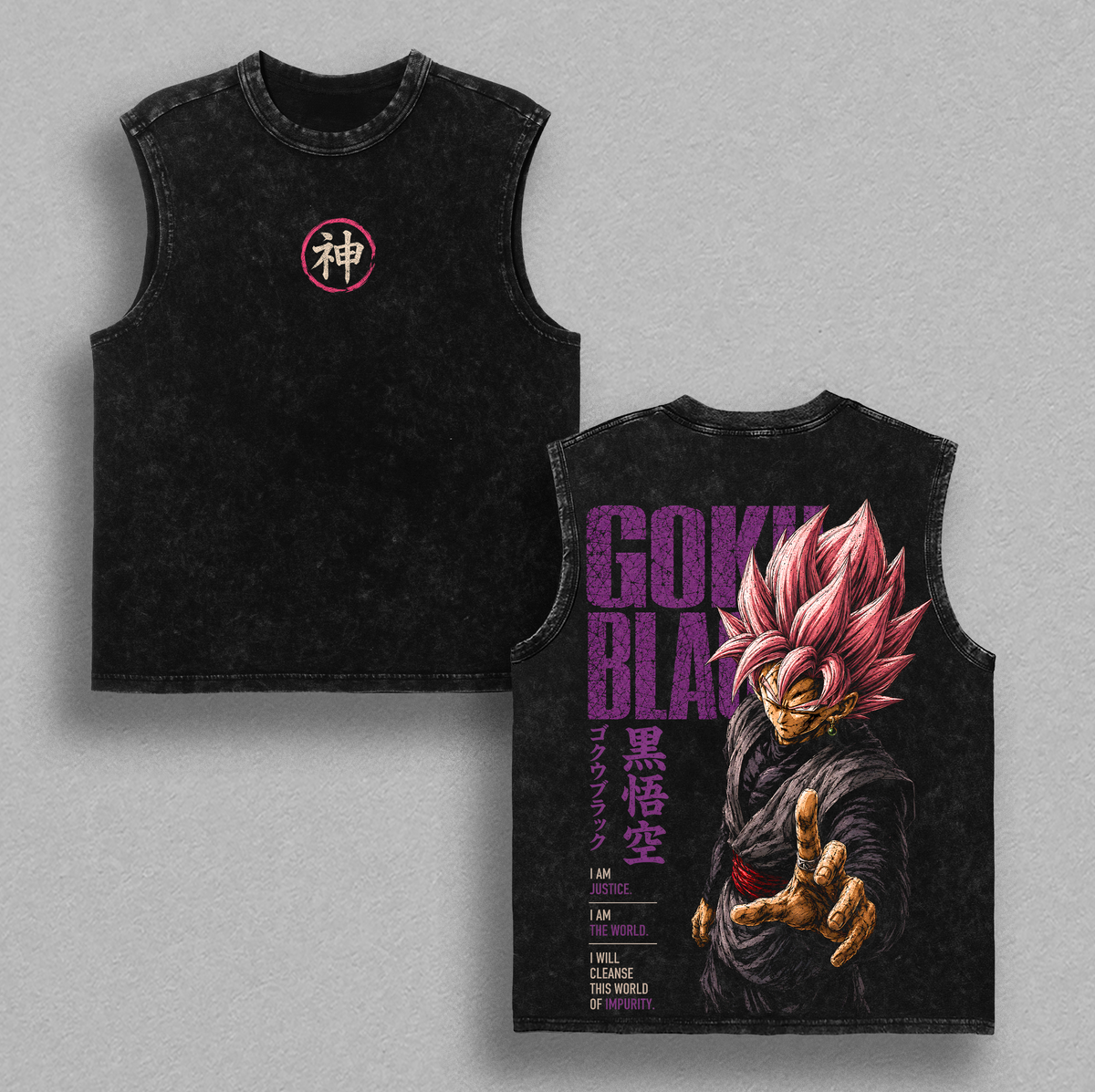 Gokuuu Black DBS Rose Anime Vintage Washed Tee