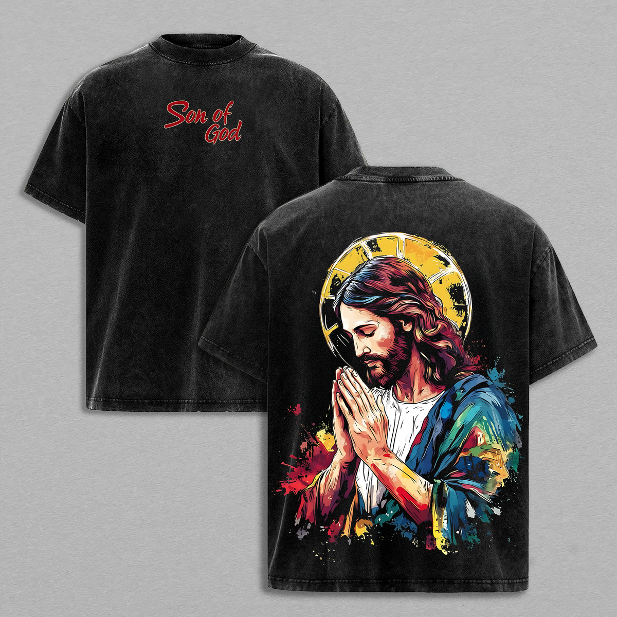 Son of God Jesus Praying Merry Xmas Christian Vintage Washed Tee
