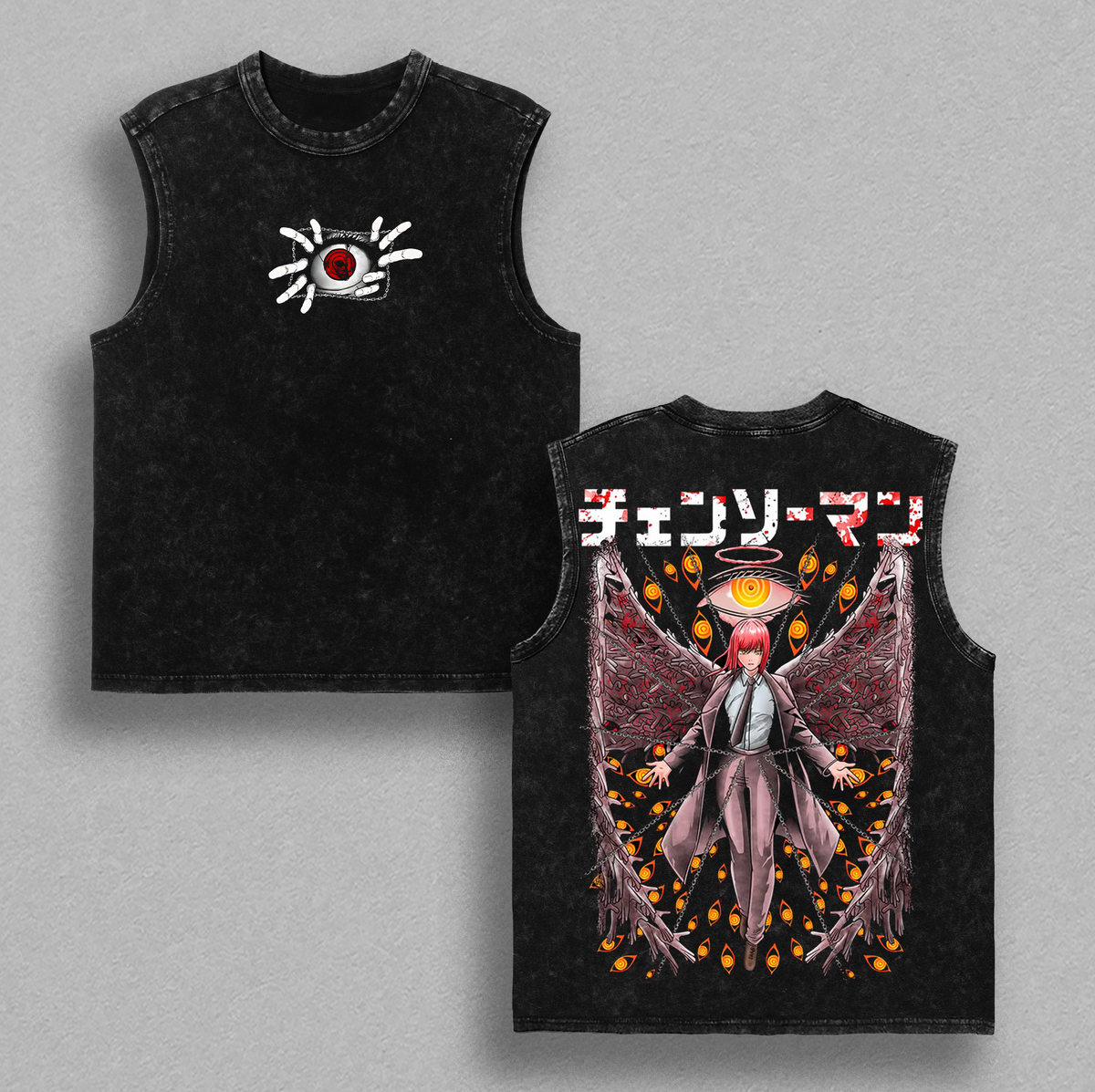 Makima Chainsaw Man Anime Vintage Washed Back Print Tee