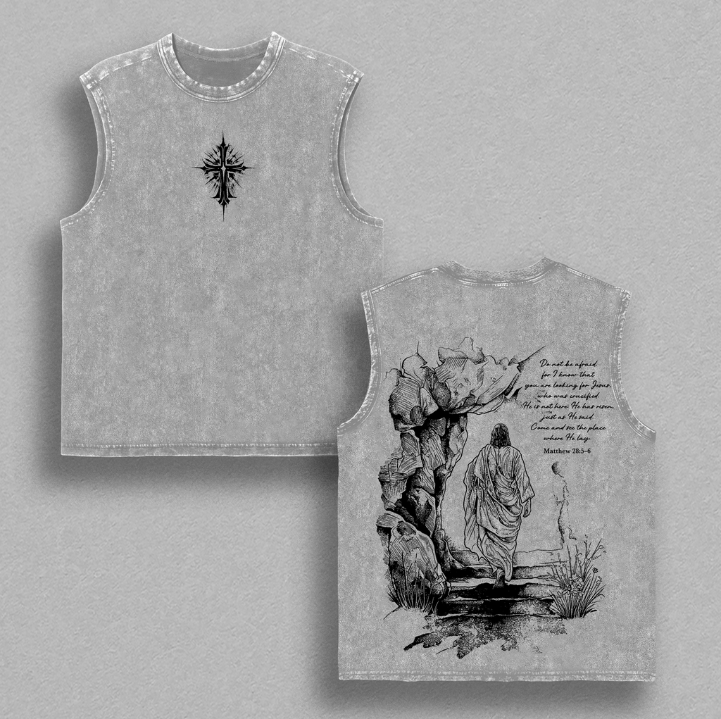 Matthew 28:5-6 He Is Risen Christian Vintage Washed Tee