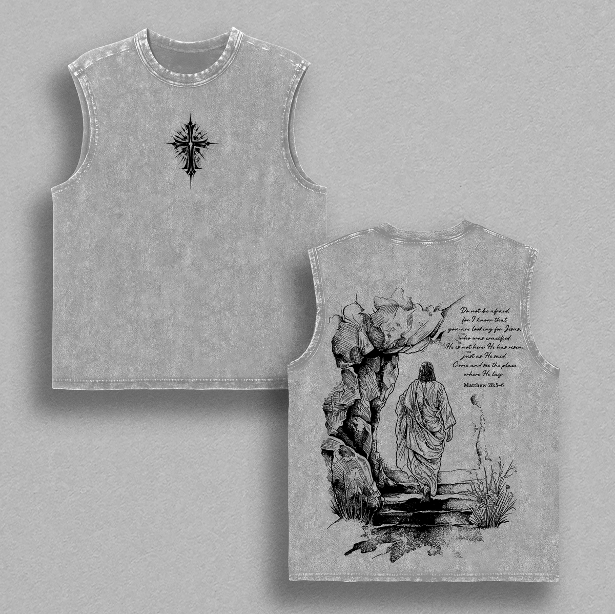 Matthew 28:5-6 He Is Risen Christian Vintage Washed Tee
