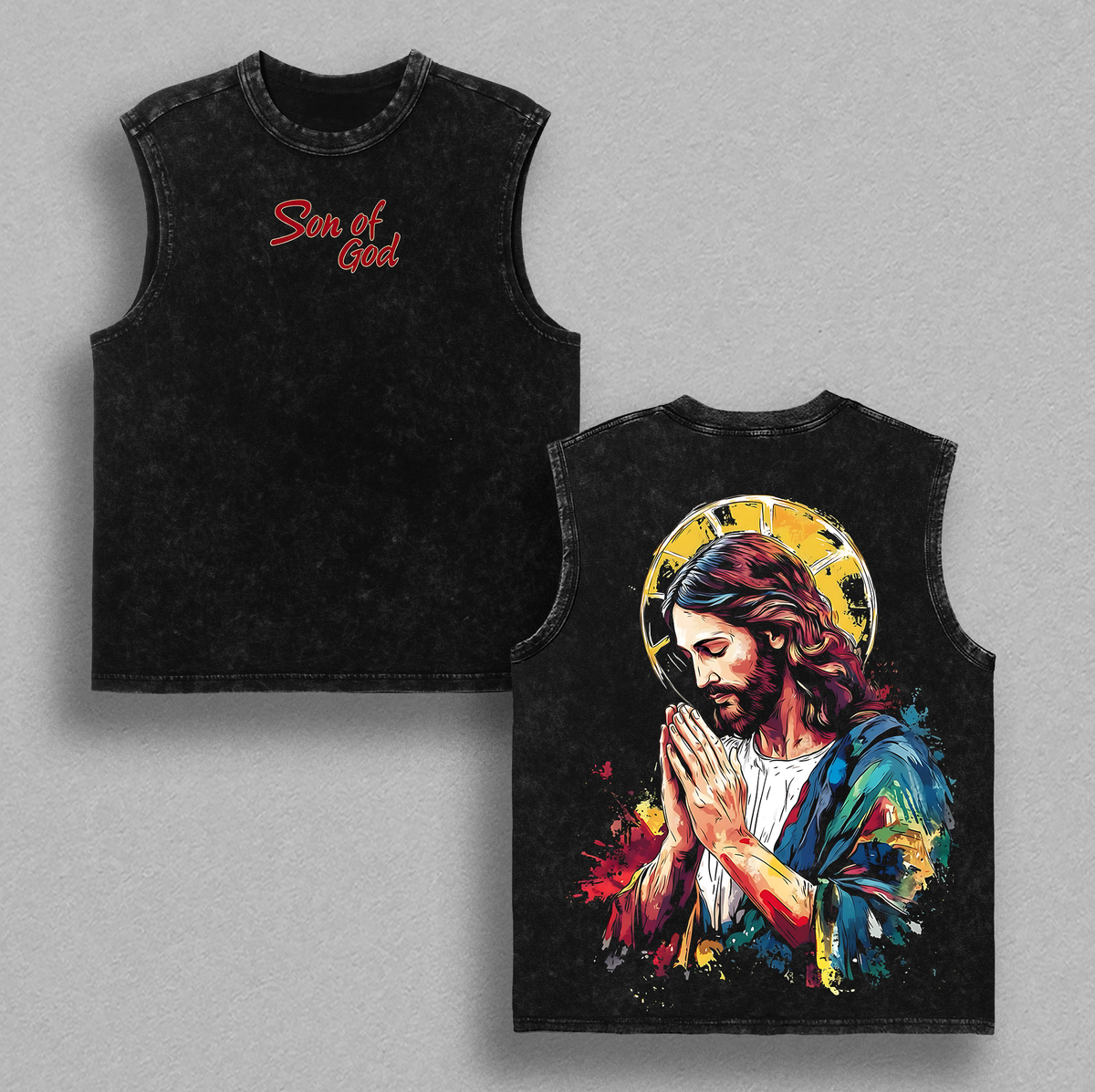 Son of God Jesus Praying Merry Xmas Christian Vintage Washed Tee