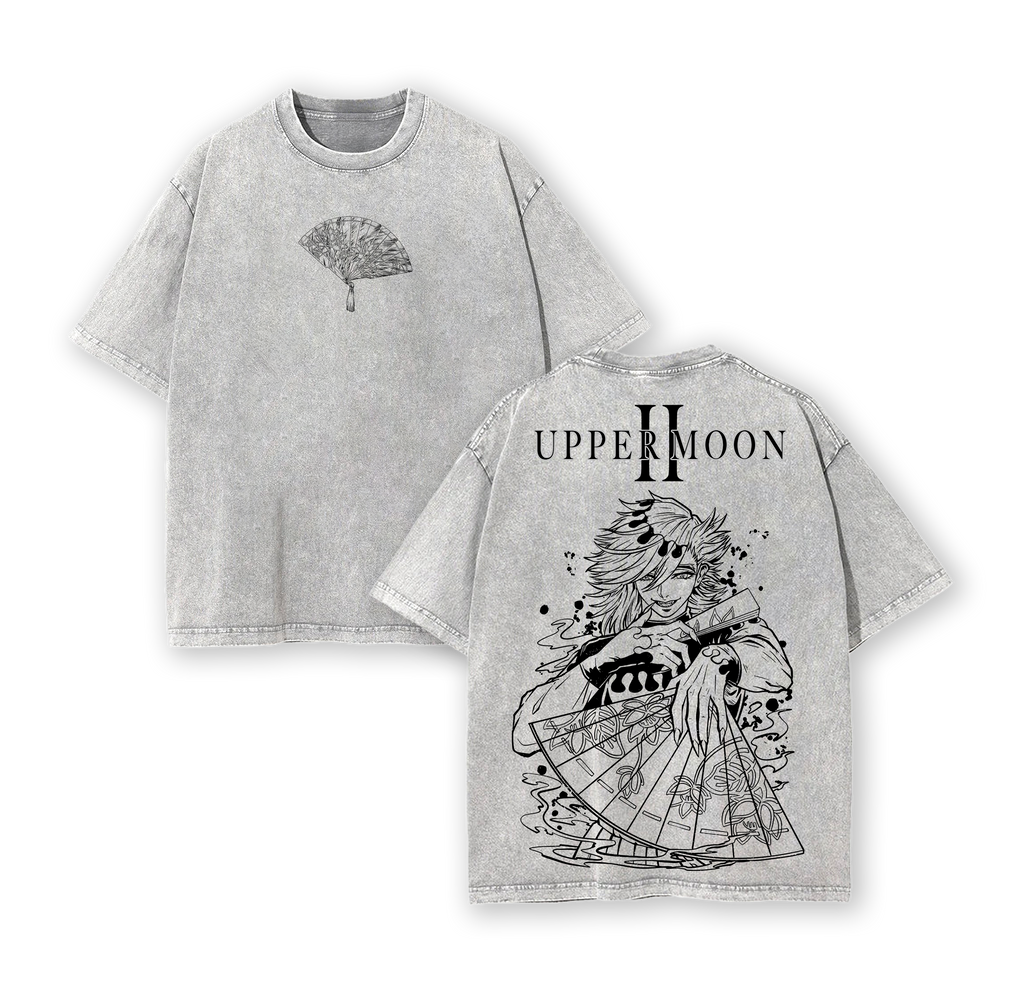 Doma Upper Rank 2 Vintage Oversize Washed T-Shirt, Demon Slayer Villain Graphic Tee, Heavy Cotton Anime Streetwear