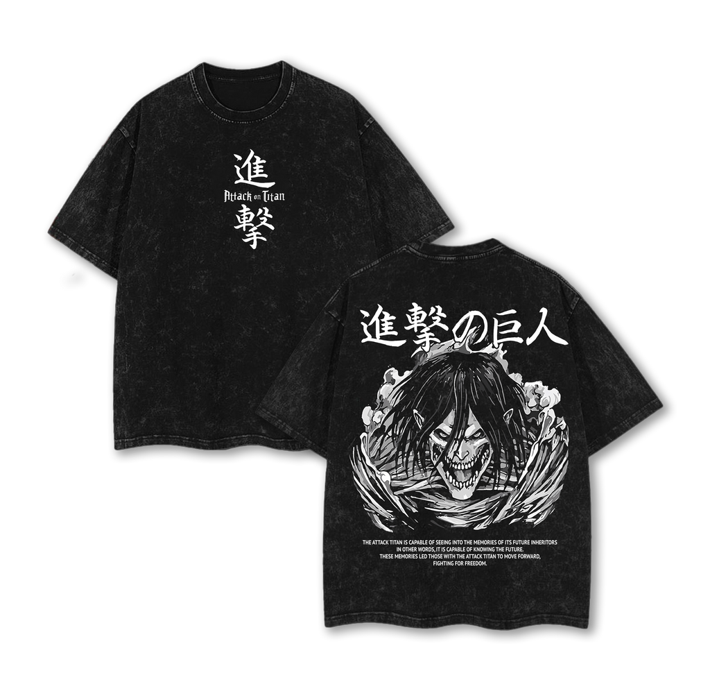 Eren Yeager Attack on Titan Freedom or Destruction Anime Vintage Washed Tee