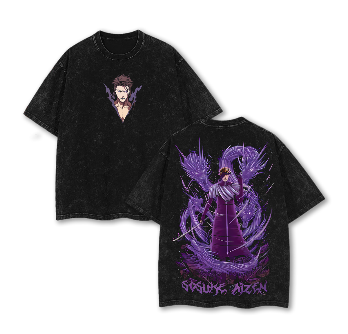 Aizen Bleach T-Shirt Oversized Washed Tee Anime Villain Shirt, Heavy Cotton