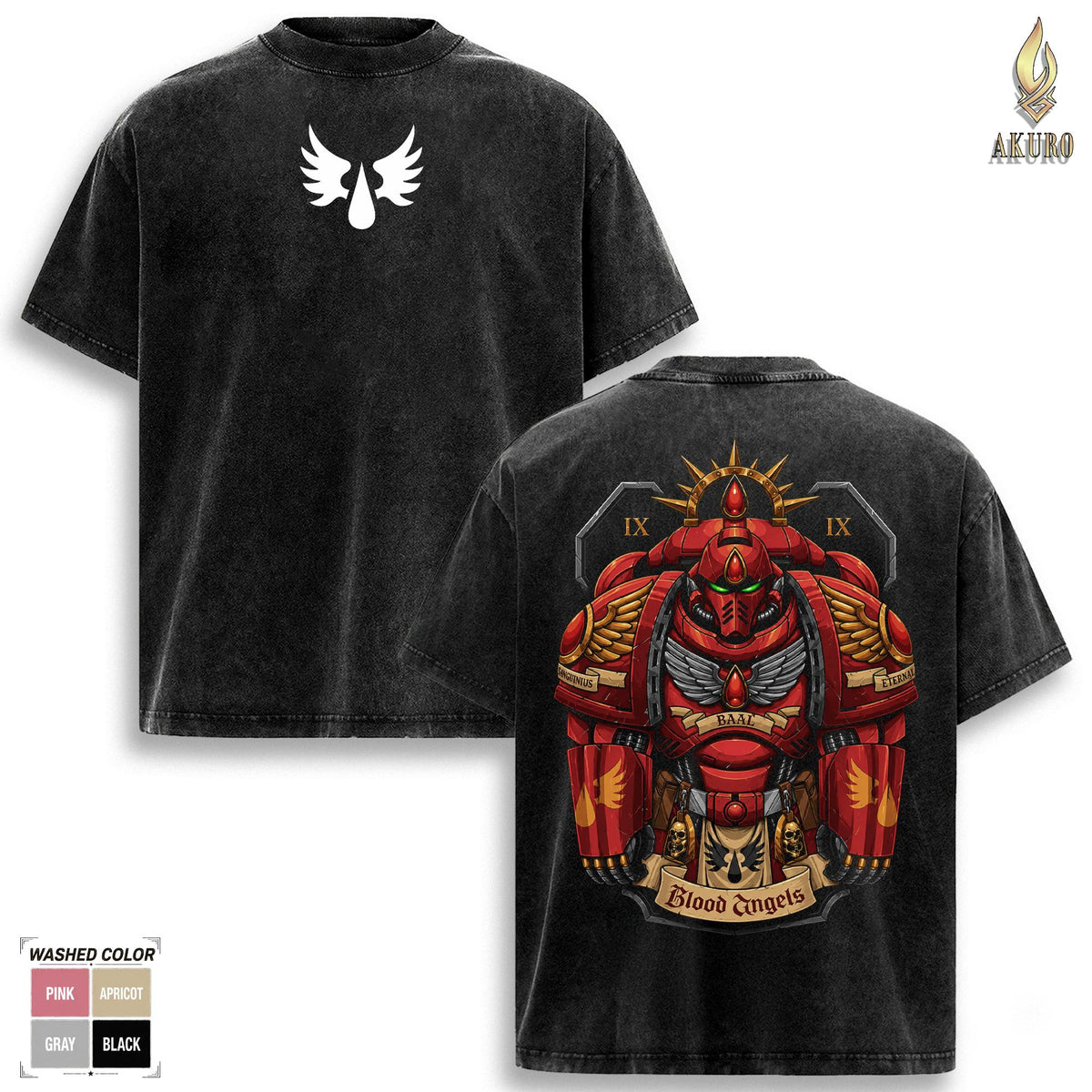 Blood Angels Warhammer 40K Shirt, Space Marines Collection Tee, Oversized Vintage Washed Cotton Shirt Top Menswear