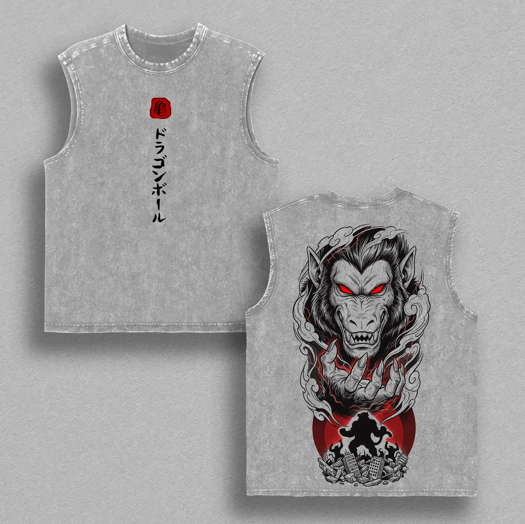 Oozaru Great Ape Shirt Saiyan Transformation Tee Giant Monkey Anime Vintage Washed Oversized Streetwear Graphic Unisex Outfit Gym Pump Cover