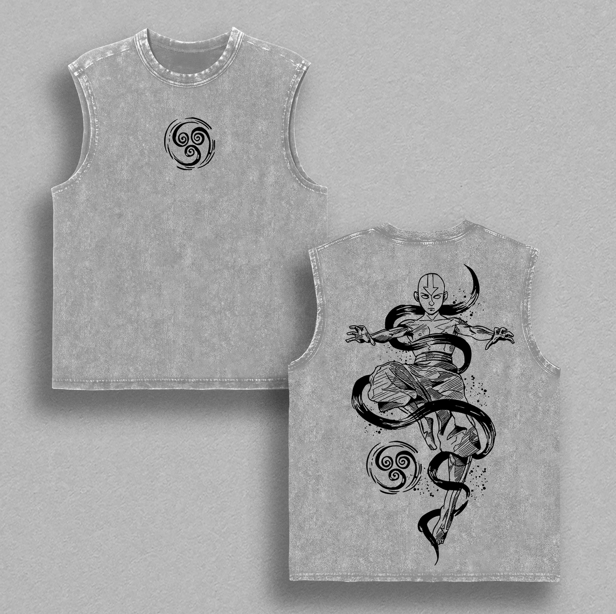 Aang The Avatar T-Shirt – Retro Washed Oversize Tee | The Last Air Nomad Anime Shirt | Vintage Acid Wash Unisex Gift for Anime Fans