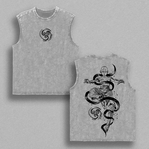 Aang The Avatar T-Shirt – Retro Washed Oversize Tee | The Last Air Nomad Anime Shirt | Vintage Acid Wash Unisex Gift for Anime Fans