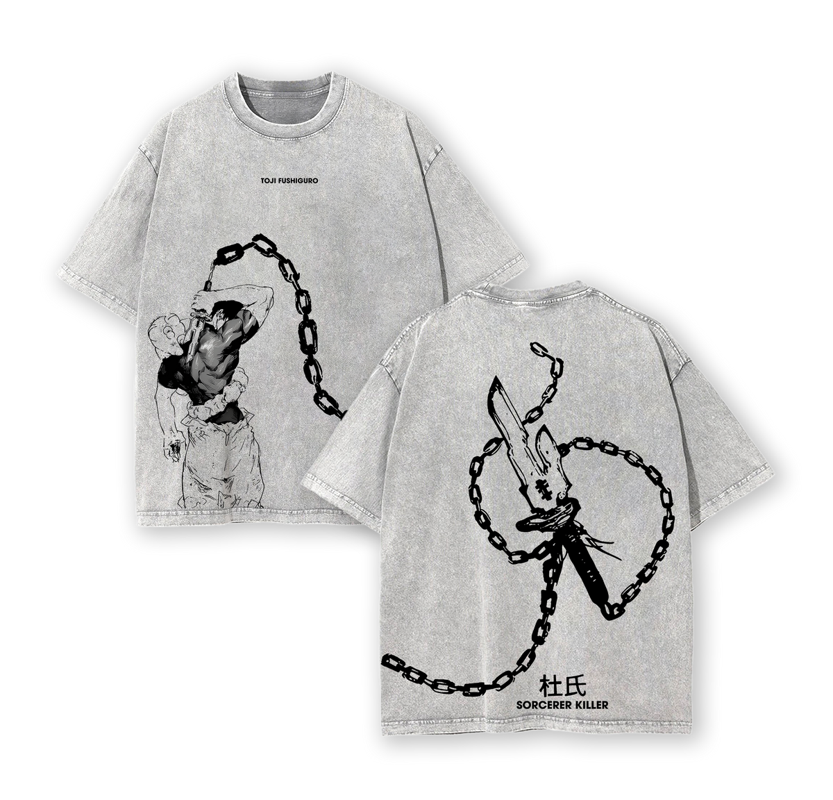 Toji Fushiguro Jujutsu Kaisen Anime Double Printed Vintage Oversize Heavyweight Cotton T-Shirt