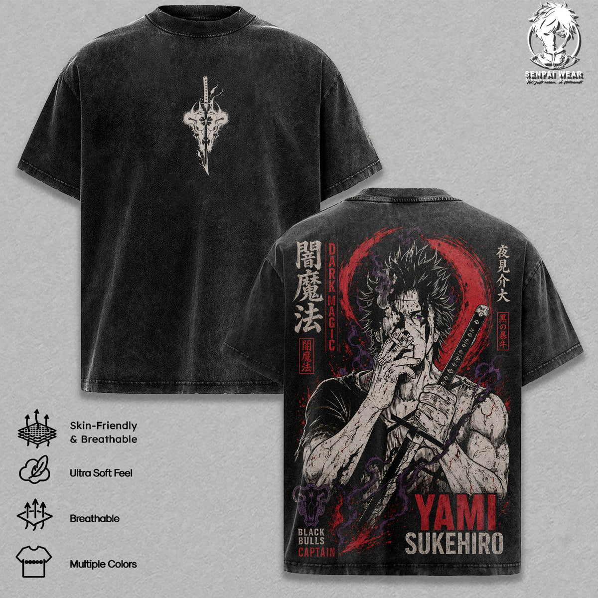 Yami Sukehiro Black Clover Anime Vintage Washed Tee