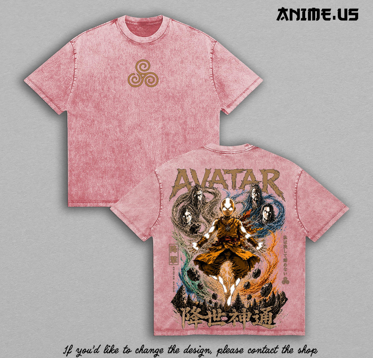 Aang Avatar Four Elements Avatar The Last Airbender State Vintage Washed Oversized T-Shirt Heavyweight Cotton Anime Graphic Tee