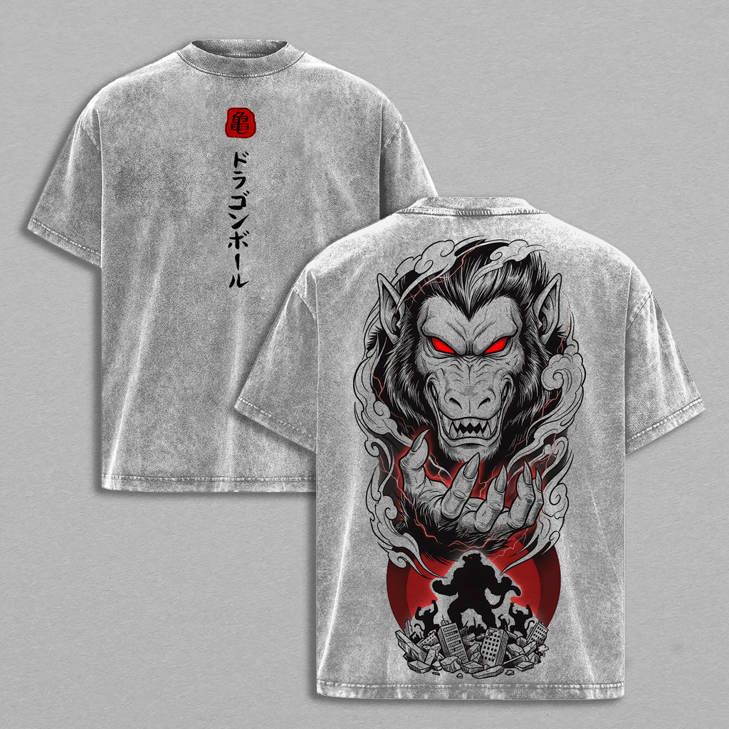 Oozaru Great Ape Shirt Saiyan Transformation Tee Giant Monkey Anime Vintage Washed Oversized Streetwear Graphic Unisex Outfit Gym Pump Cover