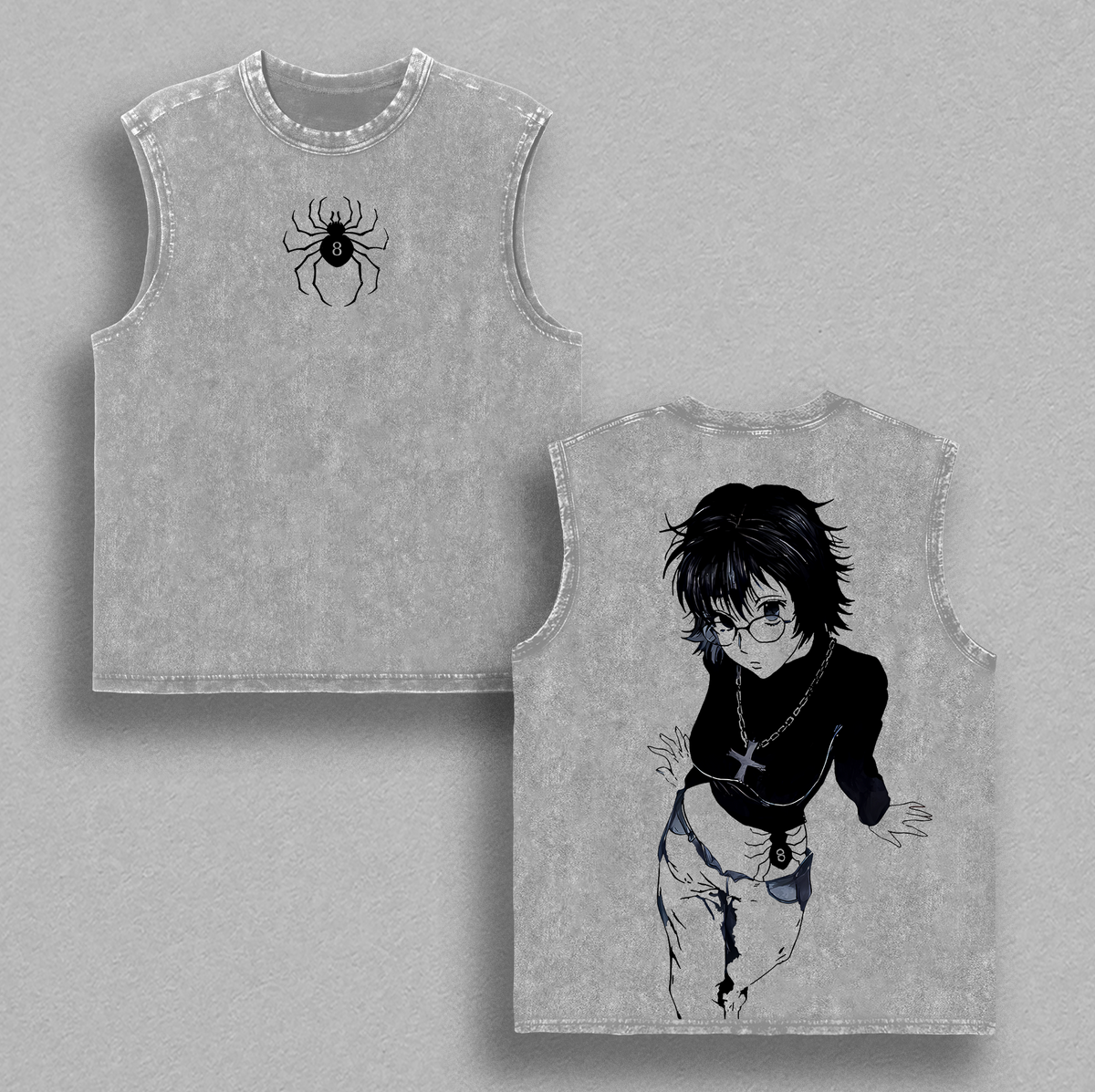 Shizuku Hunter X Hunter Anime Double Printed Vintage Washed Tee Unisex Oversize Heavyweight Cotton T-shirt for Anime Fans and Lovers
