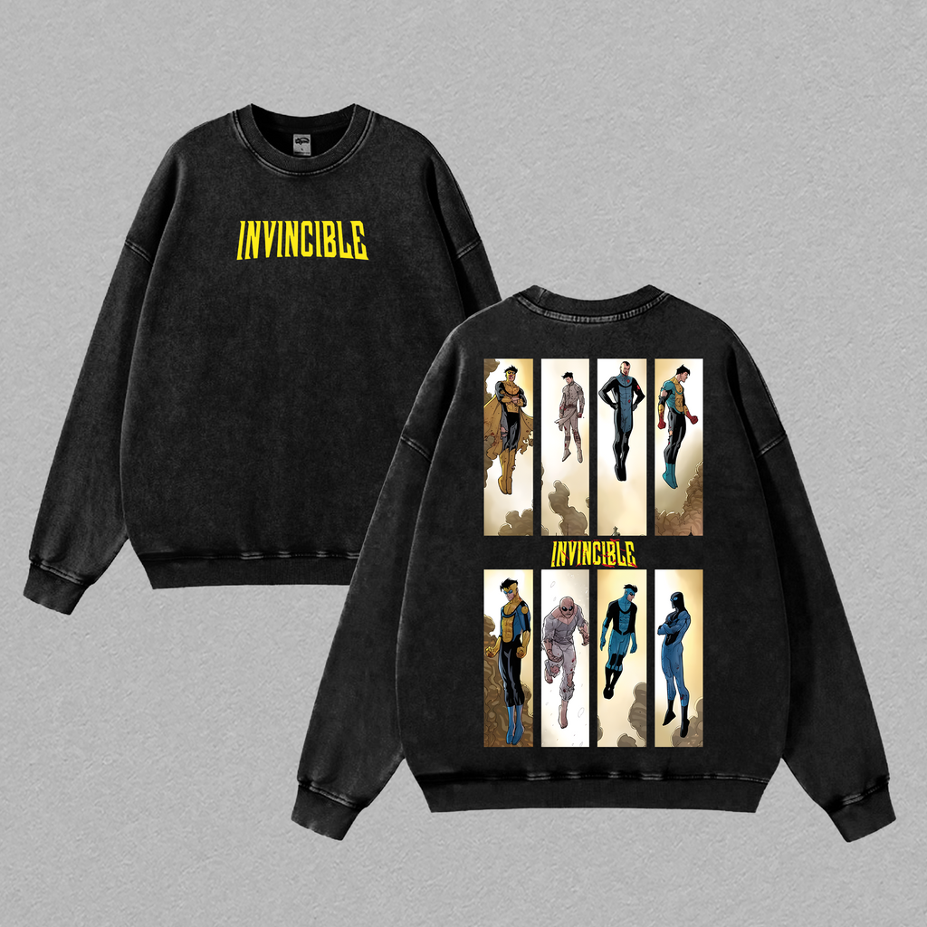 Invincible War 2 Sides Wash Tshirt, Comics Sweatshirt, T-Shirt, TV Show Comics Shirt Menswear Top Vintage Washed T-Shirts, Shortsleeve Streetwear