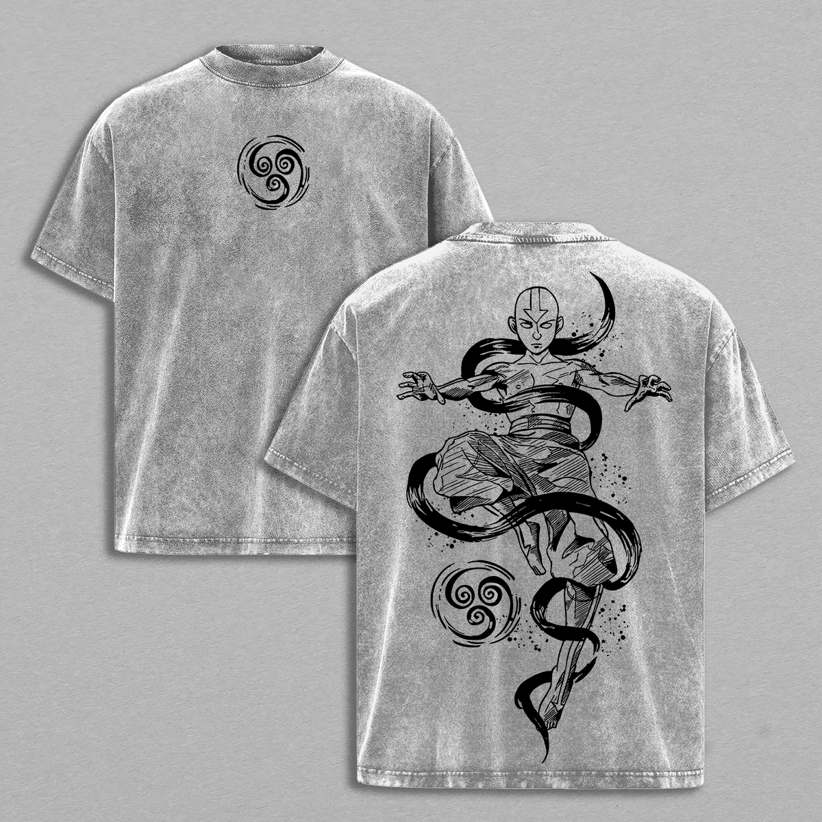 Aang The Avatar T-Shirt – Retro Washed Oversize Tee | The Last Air Nomad Anime Shirt | Vintage Acid Wash Unisex Gift for Anime Fans