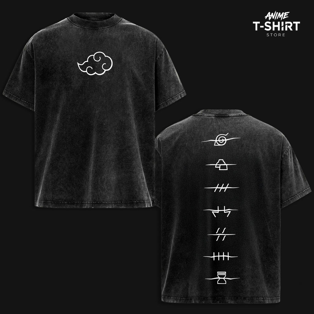 Retro Limited Akatsuki Clan Logo Washed T shirt - Naruto Anime Unisex Oversize Heavyweight Cotton Graphic Tee T-Shirt, Naruto Fan, Casual Oversized