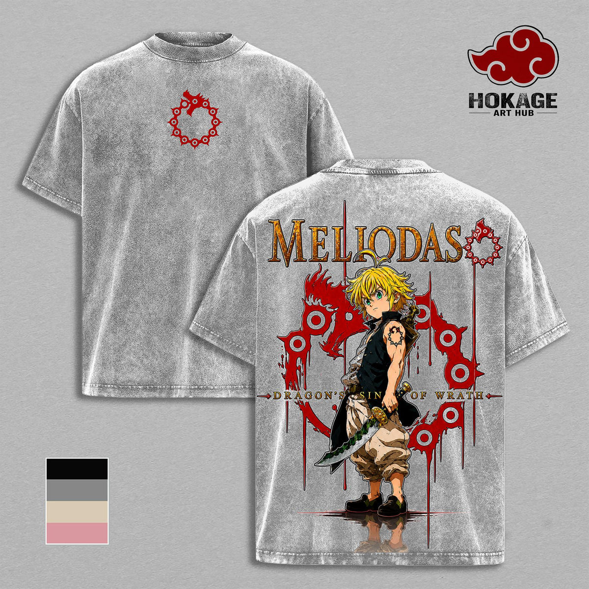 Meliodas 7 Deadly Sins Dragon's Sin Of Wrath Anime Vintage Washed Tee