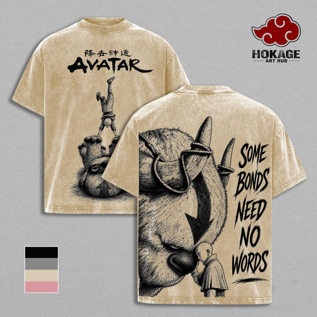 Aang Avatar T-Shirt, Appa Graphic Tee, Vintage Washed Anime Shirt, Oversized Heavyweight Cotton T Shirt, Streetwear Manga Graphic Tee