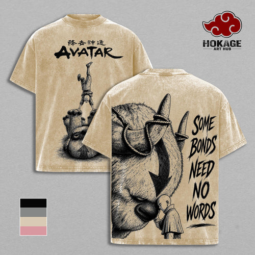 Aang Avatar T-Shirt, Appa Graphic Tee, Vintage Washed Anime Shirt, Oversized Heavyweight Cotton T Shirt, Streetwear Manga Graphic Tee